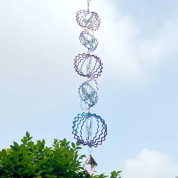 Estatuetas decorativas borboleta sinos de vento turner decoração do jardim parede ao ar livre varanda girando girador fora cristal vitral