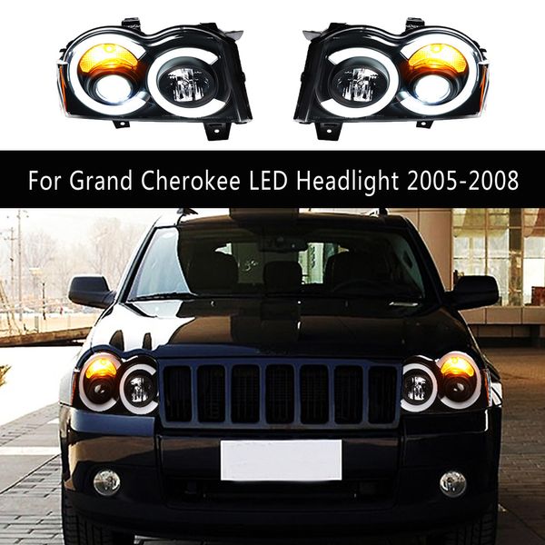 Montagem da lâmpada dianteira do automóvel drl luz de circulação diurna sinal de volta para jeep grand cherokee led farol peças de automóvel 05-08
