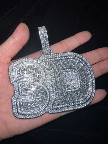 S925 Europeu e Americano Hip Hop Mosang Pedra Grande em forma de T Inglês Carta Pingente Cheio de Diamante DIY Carta Personalizada Versátil Moda Splice