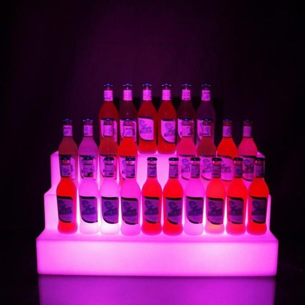 Tabletop Weinregale wieder aufladbare LED -Farbe ändern 3 Ebenen Stangenlagerflaschen Rack Grüßer Halter Ausstellungsständer Alkohol Regale215g