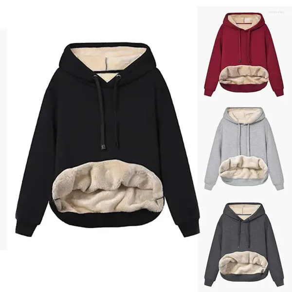 Hoodies femininos Europa e Estados Unidos inverno quente cashmere bolso com capuz casaco esportivo com capuz