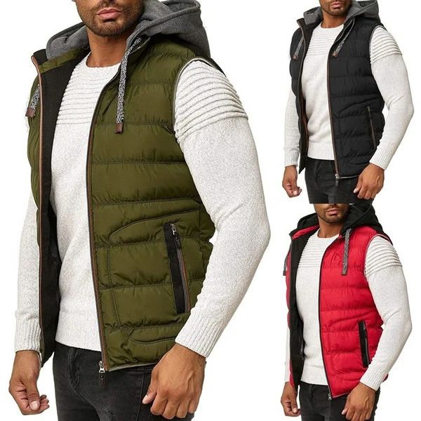 Gilet da esterno da uomo slim fit con cappuccio staccabile e colletto rialzato trapuntato moderno 240127