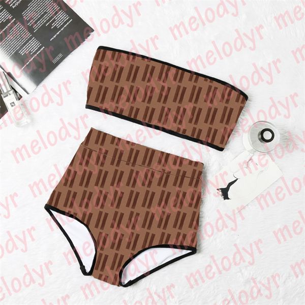 Costume da bagno sexy a fascia a vita alta, costume da bagno imbottito con stampa di lettere, per donna, biquini con spalle scoperte