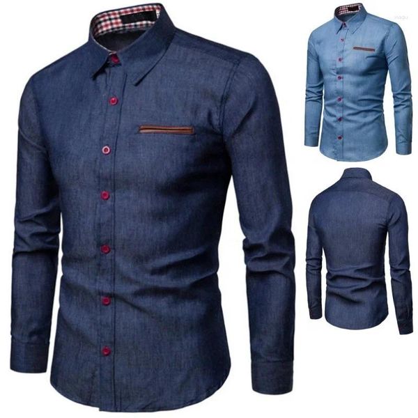 Camisas casuais masculinas M-XXXL Slim Fit Elegante Lavagem Denim Mangas Compridas Jeans Moda Inteligente Roupas Masculinas