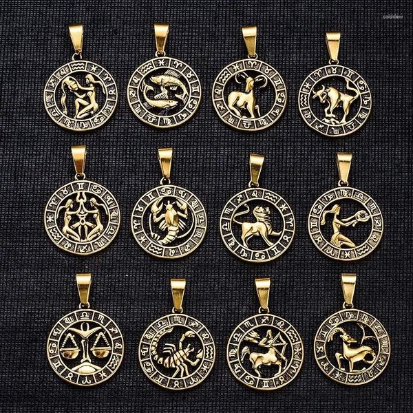 Collane con ciondolo CHUANGCHENG 1 Set 12 pezzi Design rotondo 12 Costellazioni di segni zodiacali Oroscopo Catene per collane da uomo in acciaio inossidabile