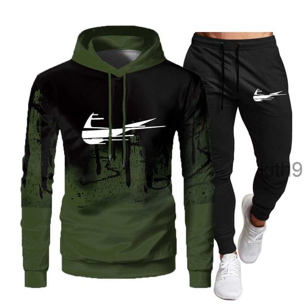 Tuta da uomo Luxury 2 pezzi Set Casual Felpe con cappuccio Felpa Pantaloni sportivi Tuta Adolescenti Sport Stampa Jogging S-3XL Abbigliamento stampato I40J