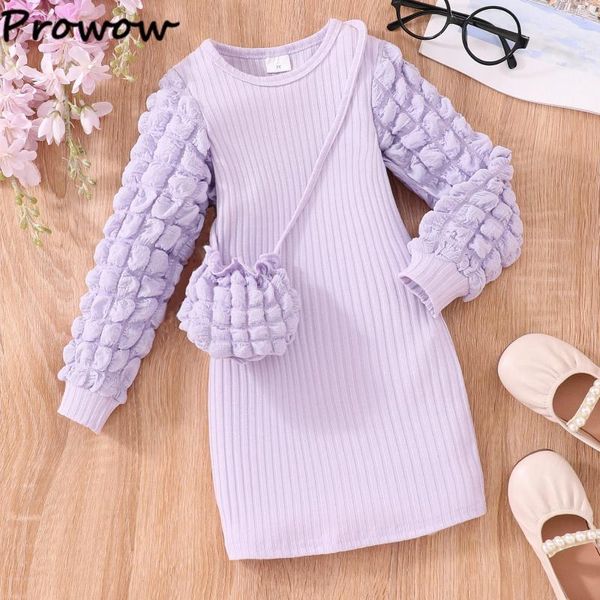 Vestidos de menina prowow 3-7y meninas vestido de inverno com saco manga longa inchado sólido para crianças roupas básicas