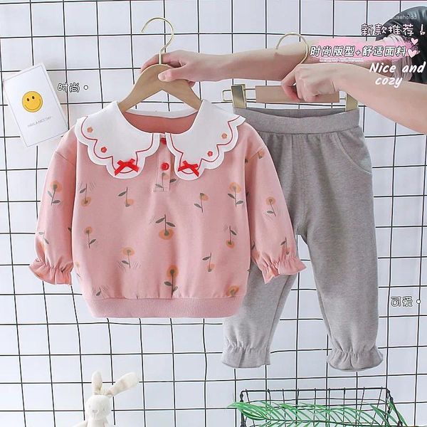 Set di abbigliamento Completi per bambine Completi per bambini primaverili e autunnali Set di vestiti floreali in cotone per bambini Capispalla per bambini carini