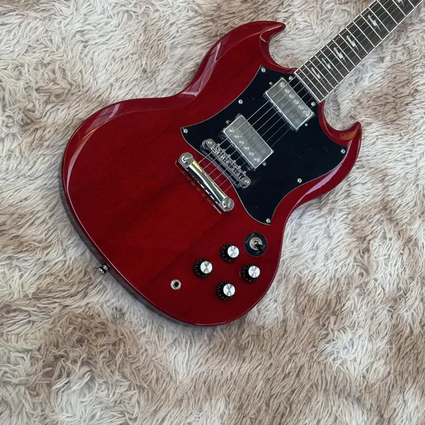Chitarra elettrica rossa Gsn Pickup cromati con tasti arrotondati Intarsi di illuminazione Colore rosso Nave libera