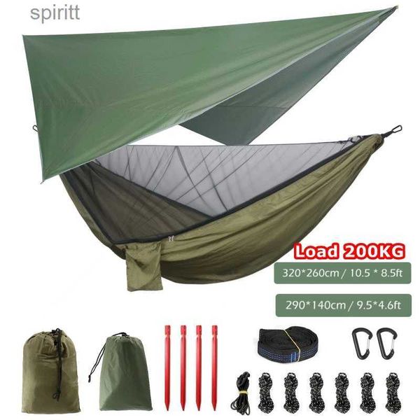 Ombra 2Person Ultraleggero Portatile Amaca da campeggio Tenda Tenda da sole Rivestimento grande Pioggia Tarp Impermeabile Zanzariera Amaca Baldacchino Set YQ240131