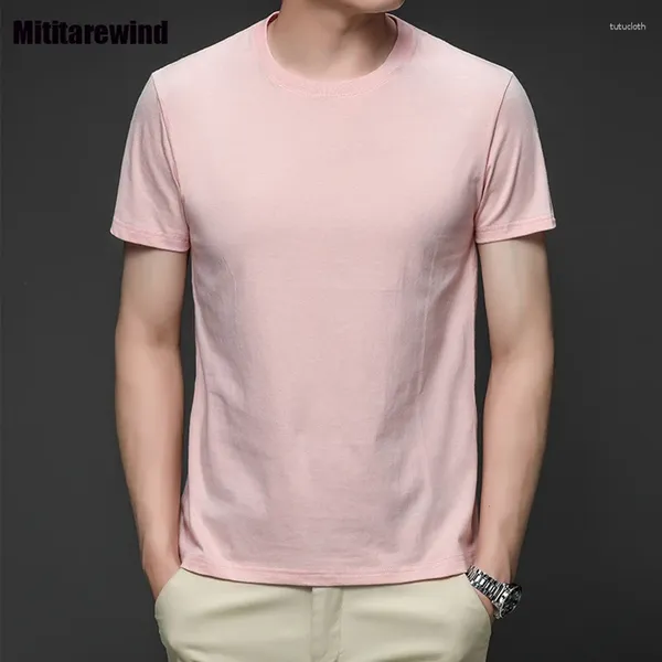 Мужские футболки, летняя мужская рубашка, тонкая однотонная хлопковая дышащая футболка с короткими рукавами и круглым вырезом, простая универсальная футболка в корейском стиле