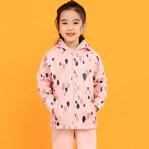 Giacche Bambino Ragazzi Ragazze Giacca antipioggia stampata con cappuccio con cartoni animati Zip Cappotto antipioggia a righe riflettenti con tasche