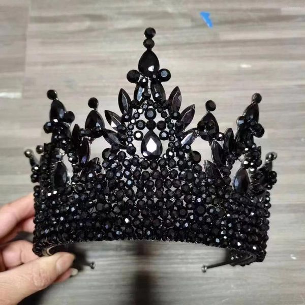 Fermagli per capelli Grandi corone di cristallo nero della regina reale Miss Universo Tiara nuziale da donna Diadema di lusso blu da spettacolo Accessori da sposa indiani