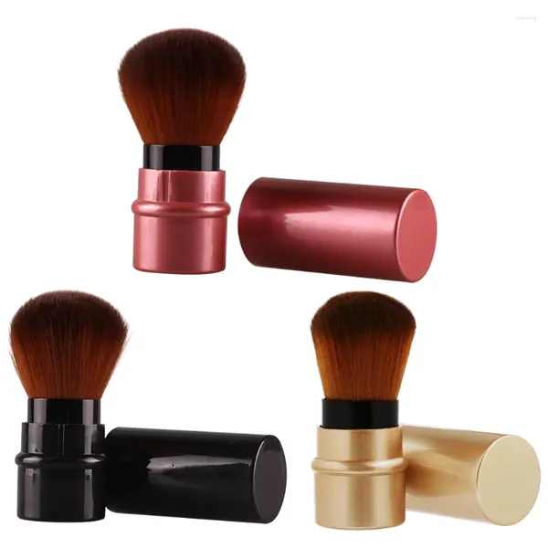 Pincéis de maquiagem 3pcs Fundação portátil retrátil escova de pó de viagem com capa para blush bronzer polimento