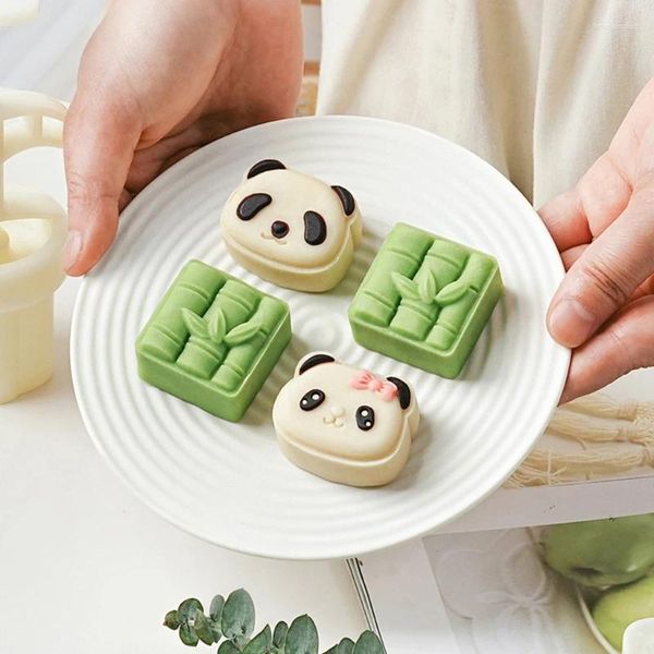 Backwerkzeuge Panda/Bambus Shortbreads Pressform Keksstempel Chinesischer Mid-Autumn Mondkuchenhersteller Dekorationswerkzeug für DIY B85C