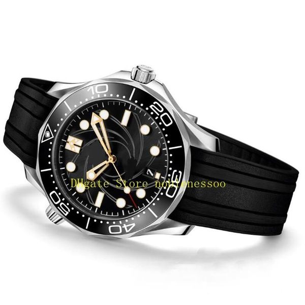 Novo modelo masculino relógio automático 007 mostrador preto 300mm edição limitada pulseira de borracha relógios de pulso mecânicoe224j