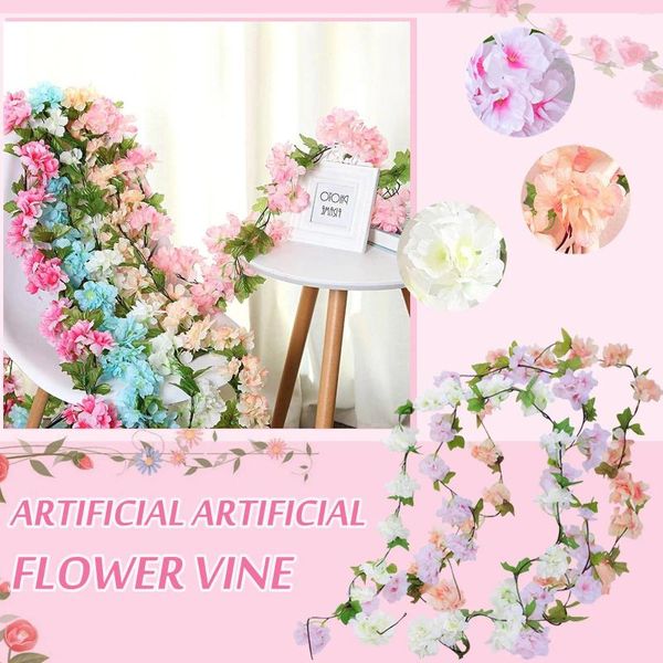 Flores decorativas Garland de rosa artificial pendurada Rattan Garden Casado de Casado de Caso Vid Bouquet Plant Bouquet