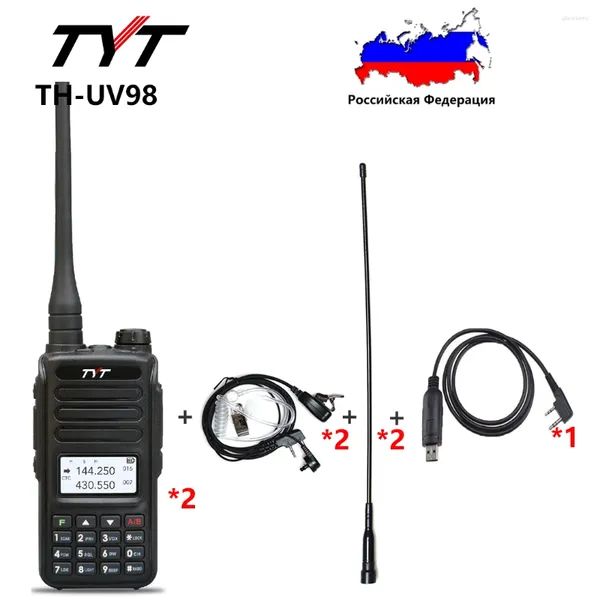 Рация TYT TH-UV98, 2 шт., 10 Вт, 3200 мАч, двухдиапазонная, 136–174 МГц, 400–480 МГц, двустороннее радио, чип 4815Q