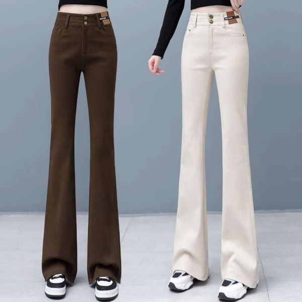 Micro La Jeans Kadınlar 2023 İlkbahar ve Sonbahar Sezonu Yeni Yüksek Bel Zayıflama ve Kadife Kalınlaştırılmış At Nalı Boynuzu Uzun Pantolon