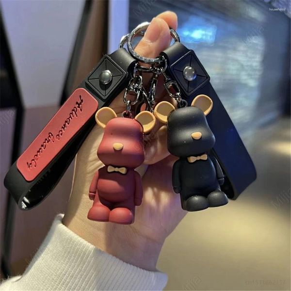 Schlüsselanhänger Niedlicher Cartoon-Bär-Schlüsselanhänger mit Silikon-Lanyard-Auto-Schlüsselanhänger für Frauen-Anhänger-Ringe-Mädchen-Paar-Freund-Geschenk
