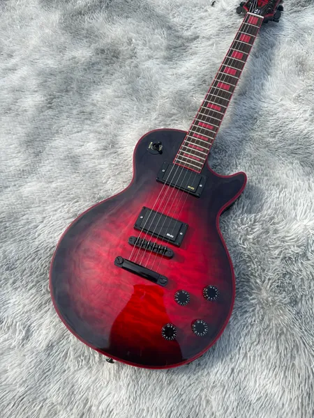 Guitarra elétrica personalizada, flor grande vermelha, escala vermelha, logotipo vermelho, cartucho EMG envio rápido de pacote
