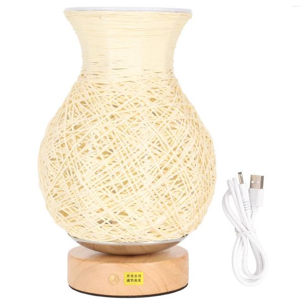 Tischlampen Rattan Vase Nachttischlampe Warme Beleuchtung Form 1600 mAh Holzsockel Stufenlose Dimmung zum Essen