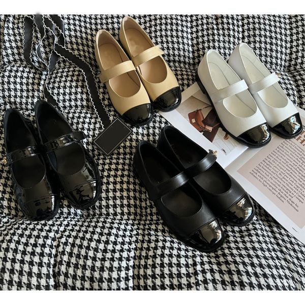 Vorfrühlings-Mary-Jane-Flats-Schuhe, Designer-Damen-Slipper mit runder Spitze und Schnalle, Freizeitschuhe, niedriger Absatz, Lackleder-Loafer, Luxus-Kleiderschuh, Größe 35–40