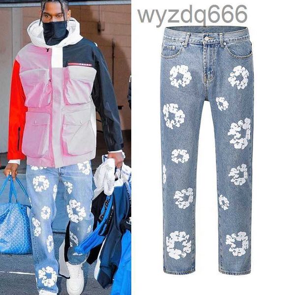 Designer New Womens Mens Flower stampa completa pantaloni jeans marchio di moda streetwear dritto casual uomo donna pantaloni MS5L JLC5