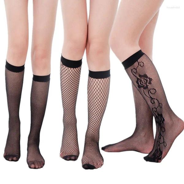 Женские носки DOIAESKV, сетчатые кружевные сетчатые сексуальные женские короткие блестящие прозрачные женские летние высокие черные уличные носки