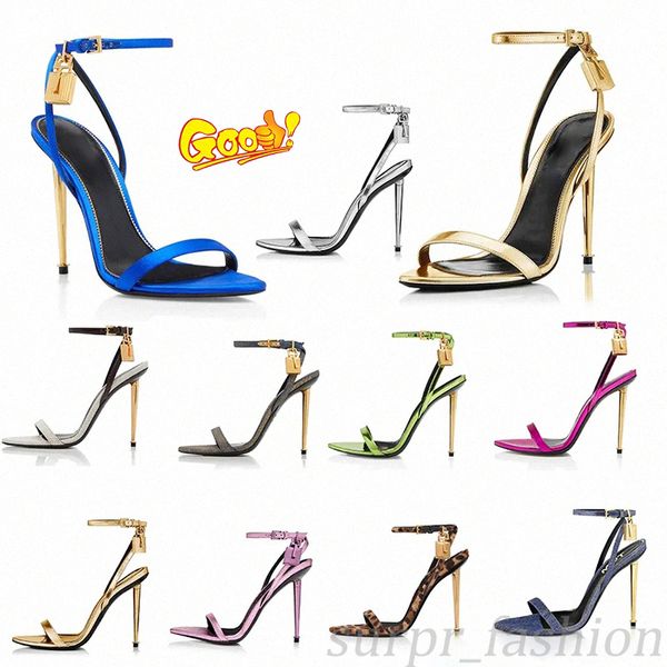 Sandálias de designer mulheres sapatos de salto alto plataforma luxo cadeado pontiagudo nu hardware bloqueio e chave mulheres metal stiletto casamento verão vestido de couro sapatos com caixa