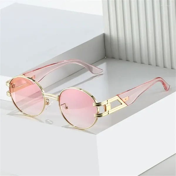 Sonnenbrille Gothic Oval Punk Vintage UV400 Schutz Metallrahmen Shades Brillen für Damen Herren