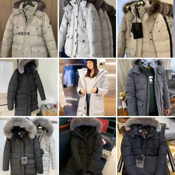 Parkas Elchknöcheljacke Herren Daunenbomberjacke Hochwertiges Fell Damen Kanadische Frau Weißes und schwarzes Fell Weiße Entendaunenjacke Herren Winterjacken FA