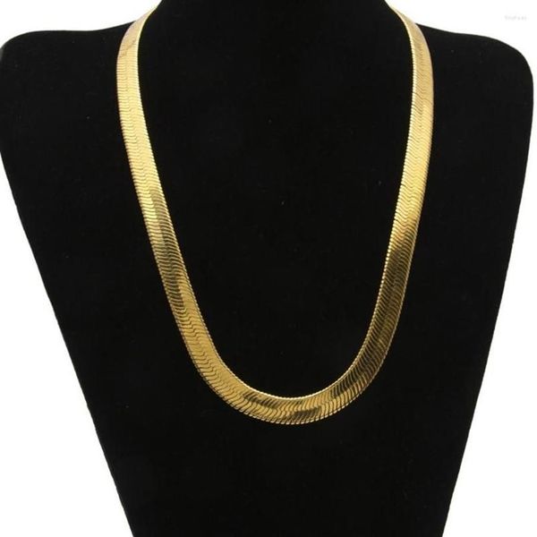 Collane con ciondolo Collana a catena piatta a spina di pesce da 10 mm Gioielli da uomo in oro giallo 18 carati Solido Girocollo da uomo alla moda Clavicola 6187C