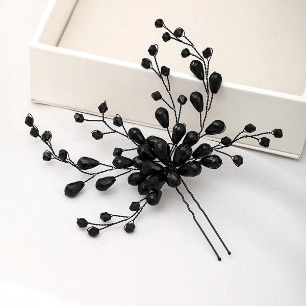 Fermagli per capelli Forcine in cristallo di colore nero Fatte a mano Vintage Barocco Tiara Copricapo Copricapo da sposa Accessori da sposa per donna Gioielli