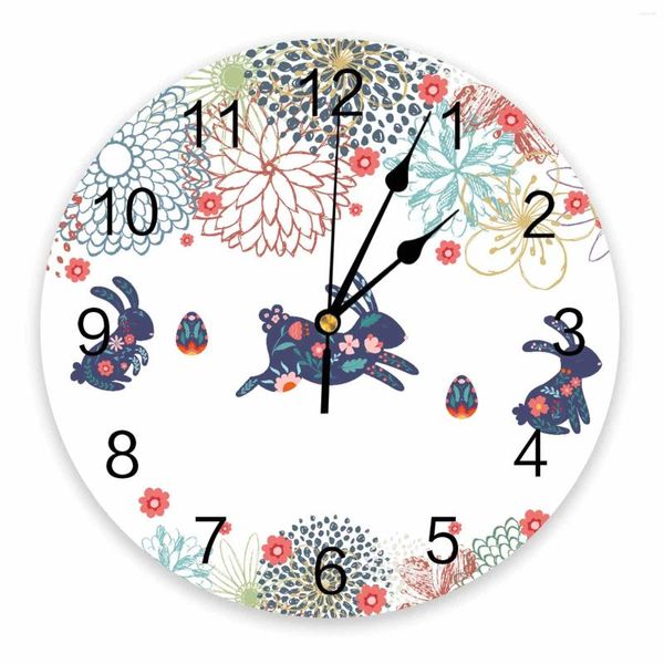 Настенные часы с принтом пасхальных яиц и цветов, современные бесшумные часы для гостиной, домашнего декора, подвесные часы