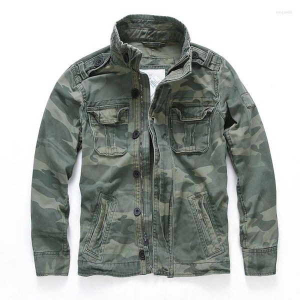 Jaquetas masculinas 2024 Camuflagem Carga Jaqueta Multi Bolsos Casual Denim Outerwear Casaco Militar Ao Ar Livre para Masculino 2XL