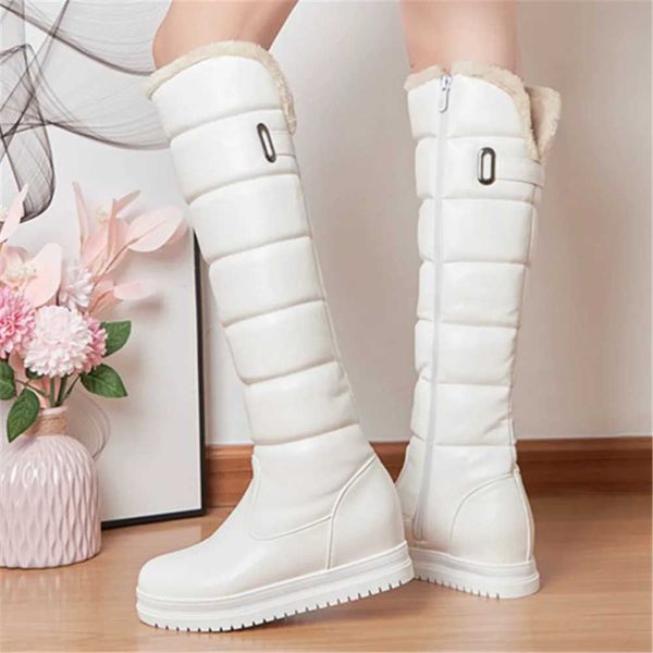 Stiefel Winter Warm Rosa Weiß Schnee Stiefel Frauen Schuhe 2023 Low Heels Kniehohe Stiefel Weibliche Plattform Plüsch Lange Boote mujer Schwarz 34-43