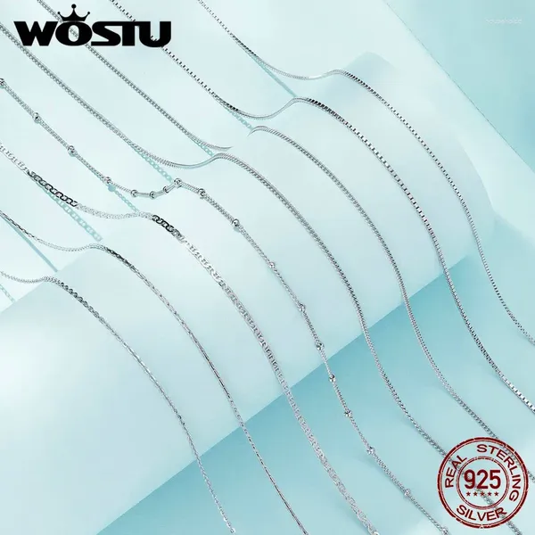 Pingentes wostu 925 prata esterlina duplo anel em forma de o redondo nó de bambu corrente caixa de colar básico para mulheres pingente de correspondência