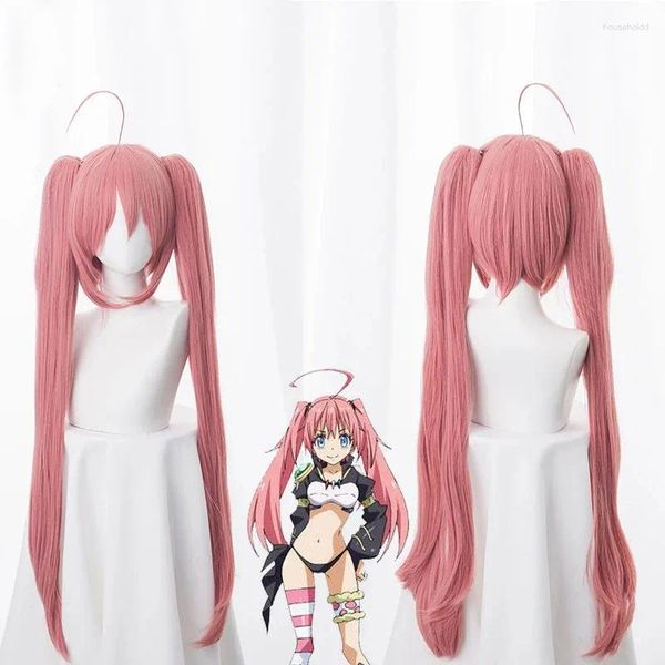 Articoli per feste Anime That Time I Got Reincarnated As A Slime Milim Nava Parrucca Cosplay Donna Rosa Lunga coda di cavallo Costumi per capelli