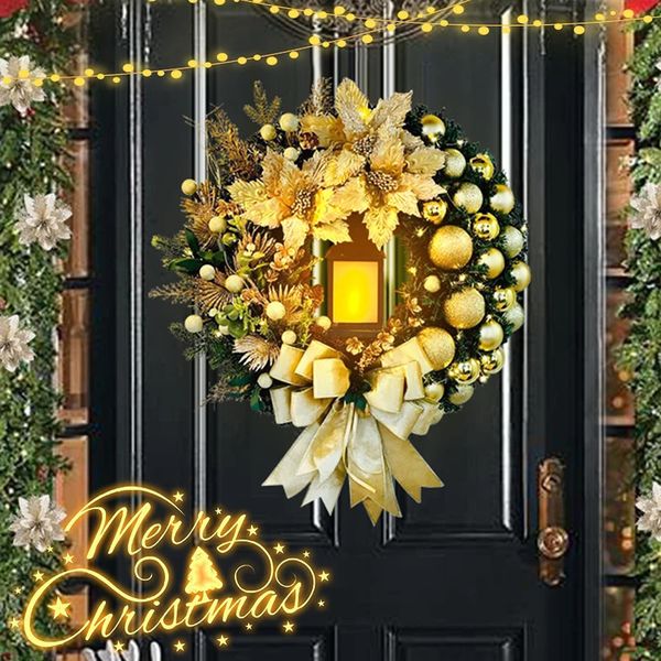 Grinalda de natal com bola de arco leve grande flor vermelha decoração para casa natal porta janela quarto deco véspera de ano 2024 240119