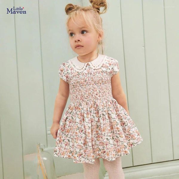 Mädchenkleider Little Maven Sommerkleid für Babys, Baumwolle, Blumenmuster, Freizeitkleidung, weich und bequem, für Kleinkinder, Kleinkinder, Kinder von 2 bis 7 Jahren