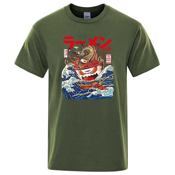 T-shirt da uomo Divertente Great Ramen Off Kanagawa T-shirt da uomo Moda 100% cotone T-shirt estiva Hip Hop Harajuku Oversize Loose Men Tee Clothes