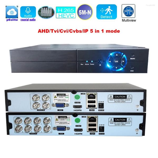 Gravador de vídeo 8 canais 4ch 8ch 5mp-n 1080p dvr áudio coaxial p2p híbrido 5 em 1 h.265 para ahd tvi cvi cvbs câmera de segurança ip