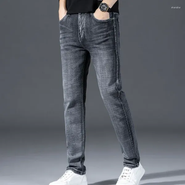 Erkek kot pantolon cowboy pantolon cepli elastik pantolon düz streç kpop yıkanmış 2024 moda trend pamuk içinde
