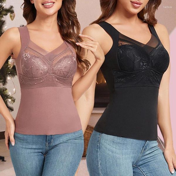 Mulheres Shapers Térmica Tank Top para Mulheres Tempo Frio Quente Roupa Interior Colete com Buit-in Bra Lace Camisole Undershirt Tops Soft Under