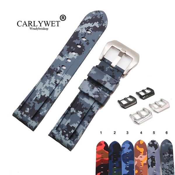 CARLYWET 24 mm di alta qualità colore mimetico impermeabile sostituzione cinturino in gomma siliconica cinturino cinturino loop254M