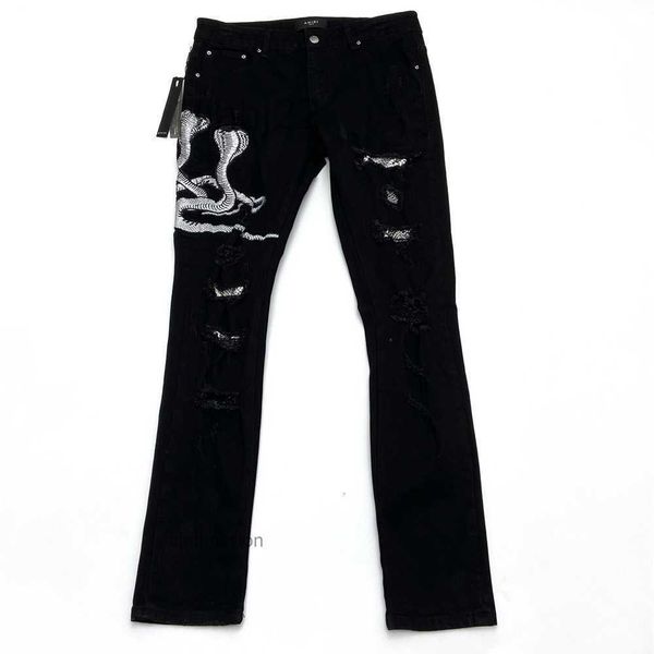 Jeans masculinos designer amirs mens jean clássico preto cobra quebra-cabeça slp corte fino perna pequena fashion6rlq