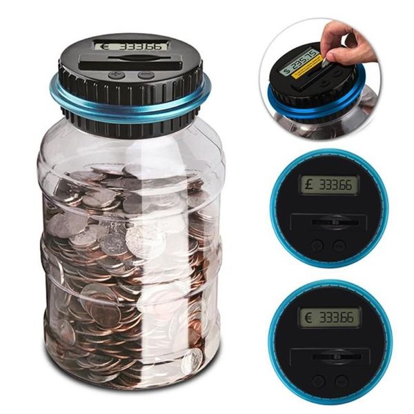 Lagerung Flaschen Gläser 2 5L Sparschwein Zähler Münze Elektronische Digitale LCD Zählen Geld Sparen Box Jar Münzen Für USD EURO GBP316D