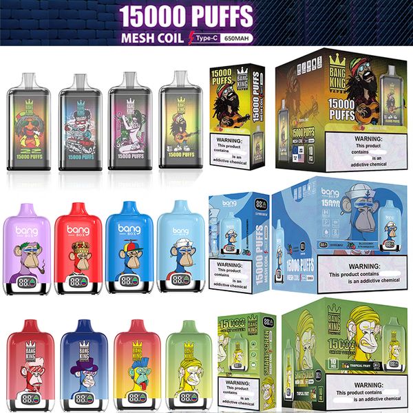 Autentico Bang box king Scatola per succhi di vape usa e getta puff 15000 puff enorme penna vape 15k puff 25ml cartucce preriempite dispositivi a batteria ricaricabile con schermo intelligente