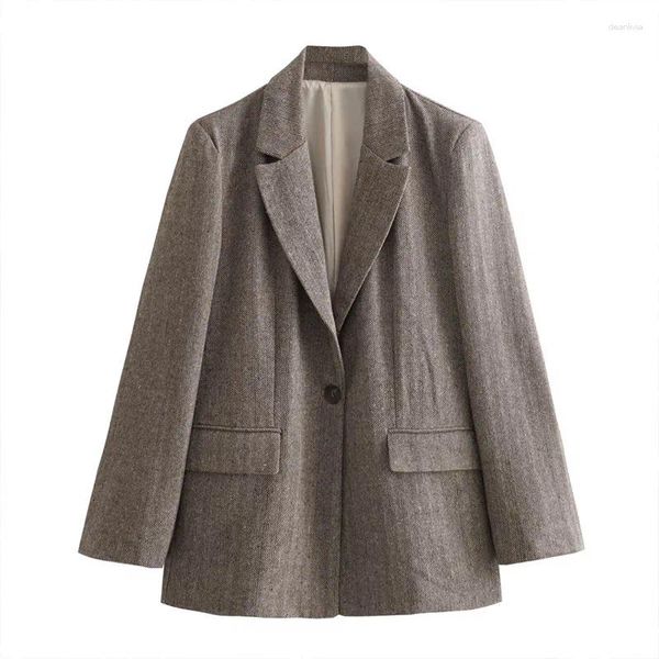 Abiti da donna Giacche da completo autunnali Cappotto blazer dritto in twill a spina di pesce 2024 Top giacca corta a maniche lunghe casual con un bottone